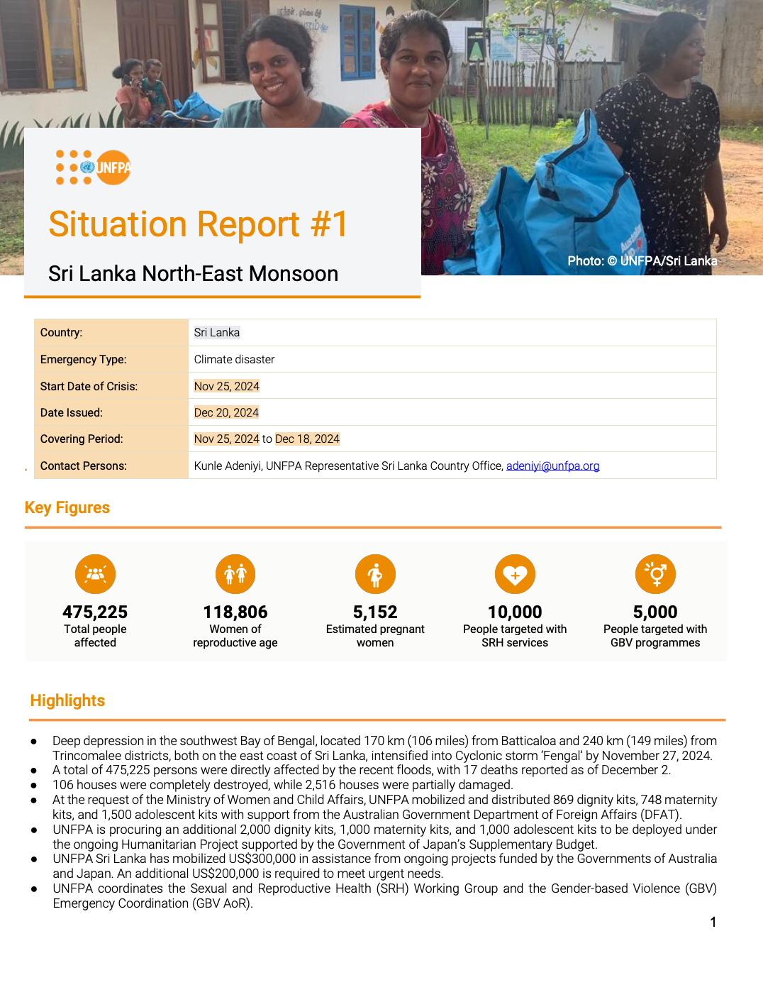Sri Lanka Situation Report #1 - November 2024