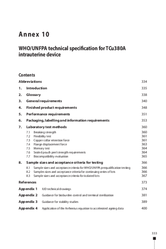 TRS 1044 - Annex 10: WHO/UNFPA technical specification for TCu380A intrauterine device