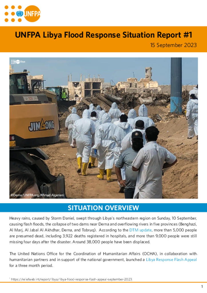 UNFPA Libya Flood Response Situation Report #1 - 15 September 2023
