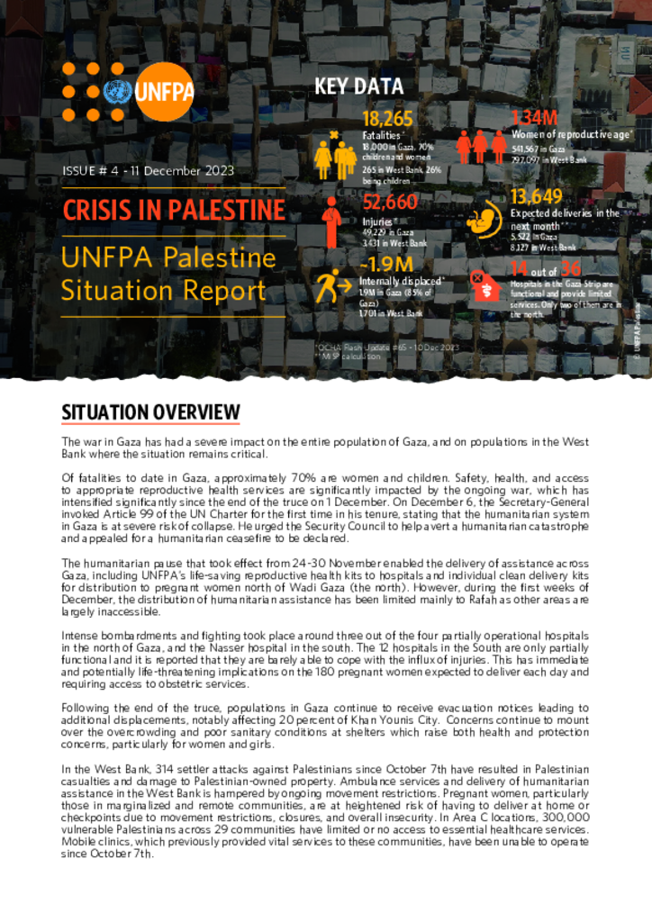 UNFPA Palestine Situation Report #4 - 11 December 2023