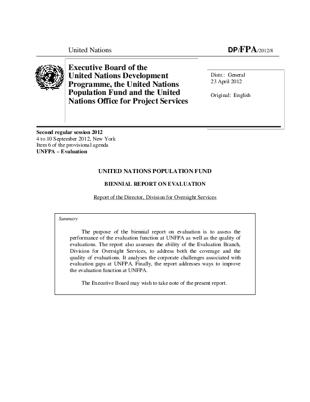 2012 Biennial Report on Evaluation 2012 Biennial Report on Evaluation