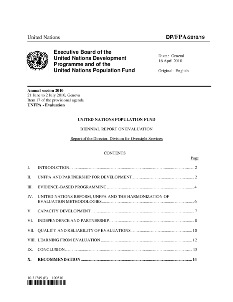 2010 Biennial Report on Evaluation 2010 Biennial Report on Evaluation